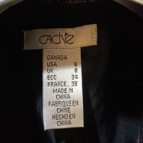 Gorgeous Cache Bronze Black Metallic Floral Brocade Blazer Removable Fur Collar - Picture 8 of 10